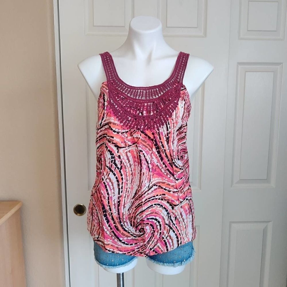 PrAna Breathe crochet neck cotton tank top sz M